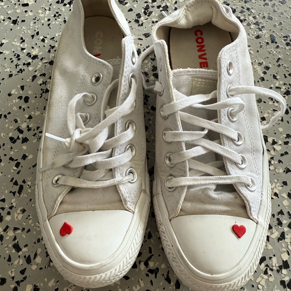 Converse White Sneakers with Red Heart Detail